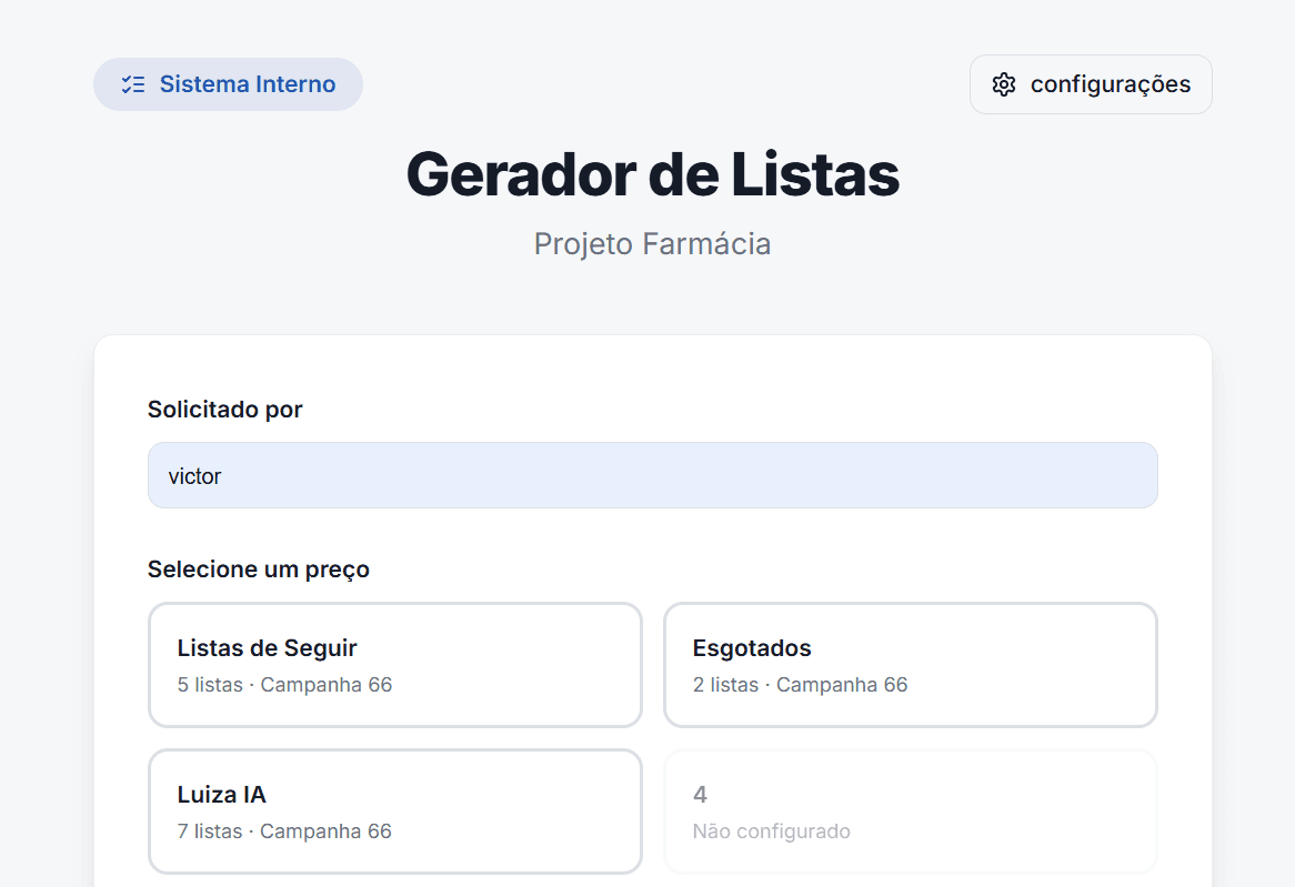 Gerador de Listas
